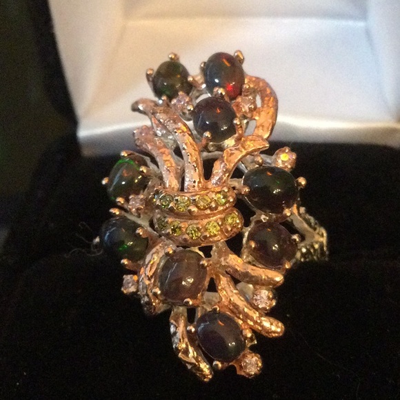 Enchanting Genuine Black Opal & Peridot Ring - Picture 1 of 10
